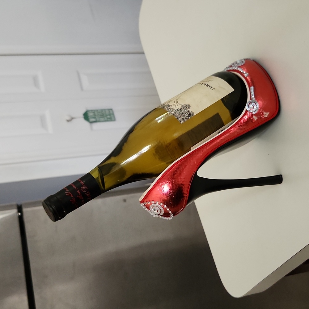 Wine Bottle Holder - Stiletto: Red with Rhinestones